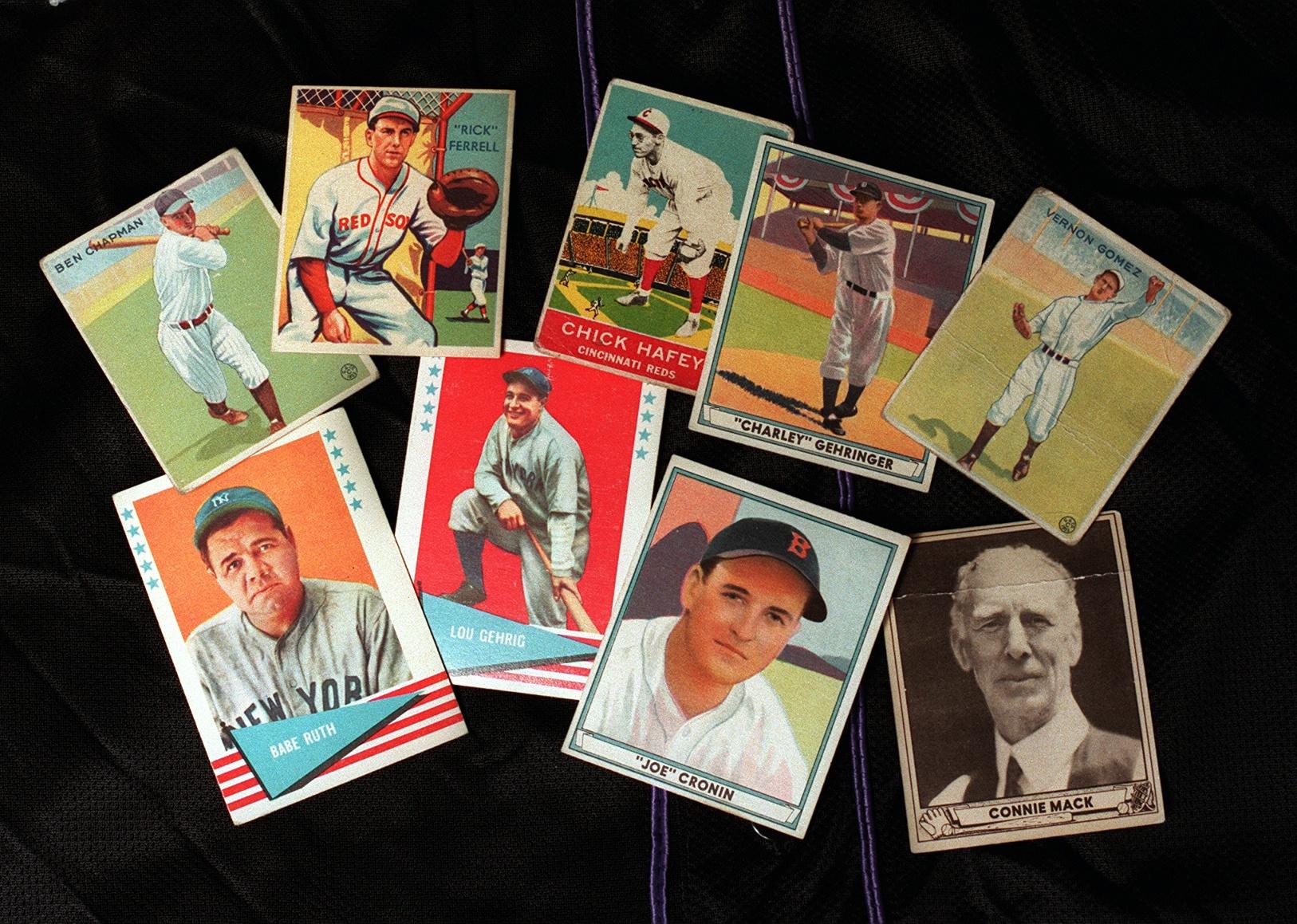 A display of collectible baseball cards
