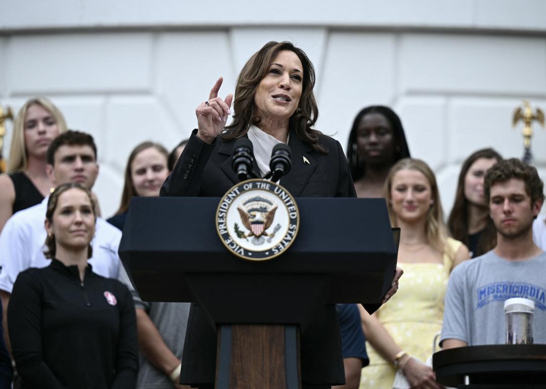 U.S. Vice President Kamala Harris speaks during an event.