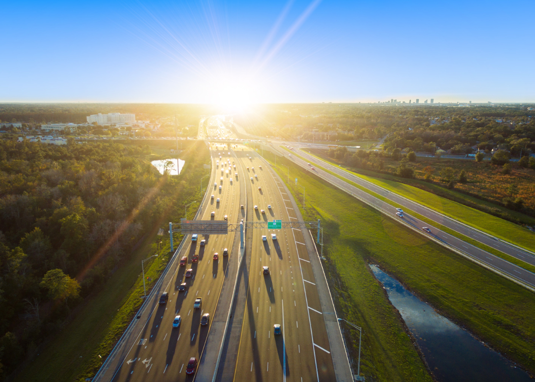 Highway leading into the sunset.