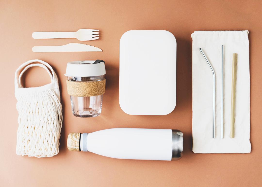 Reusable items on brown background