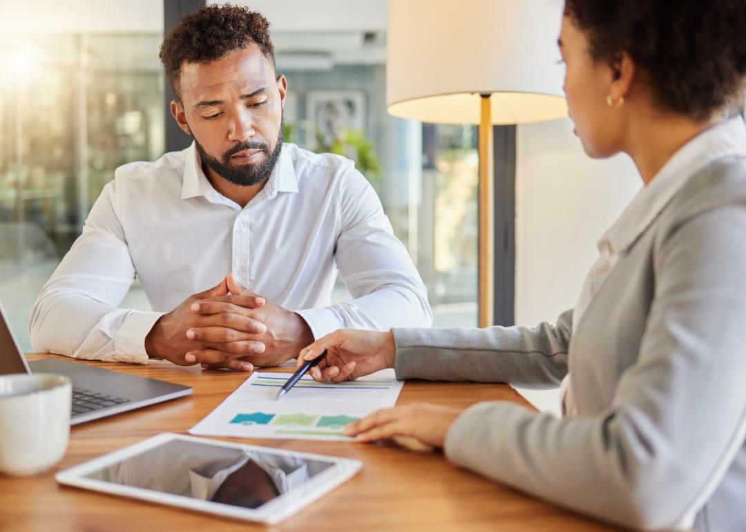 Two business people having a meeting.