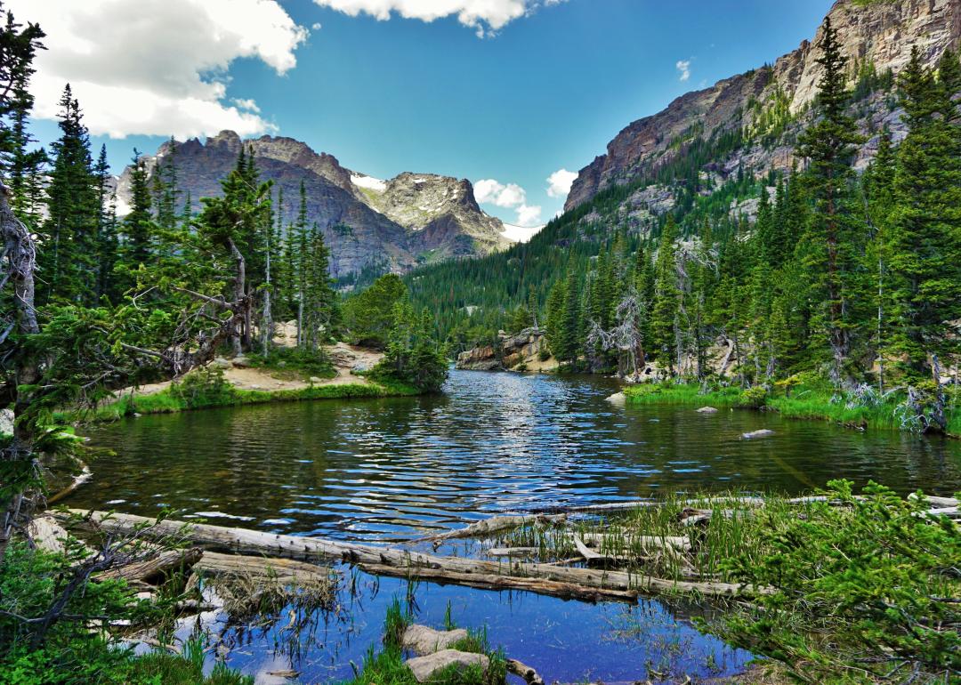 Landscape of river and mountains in a national park.