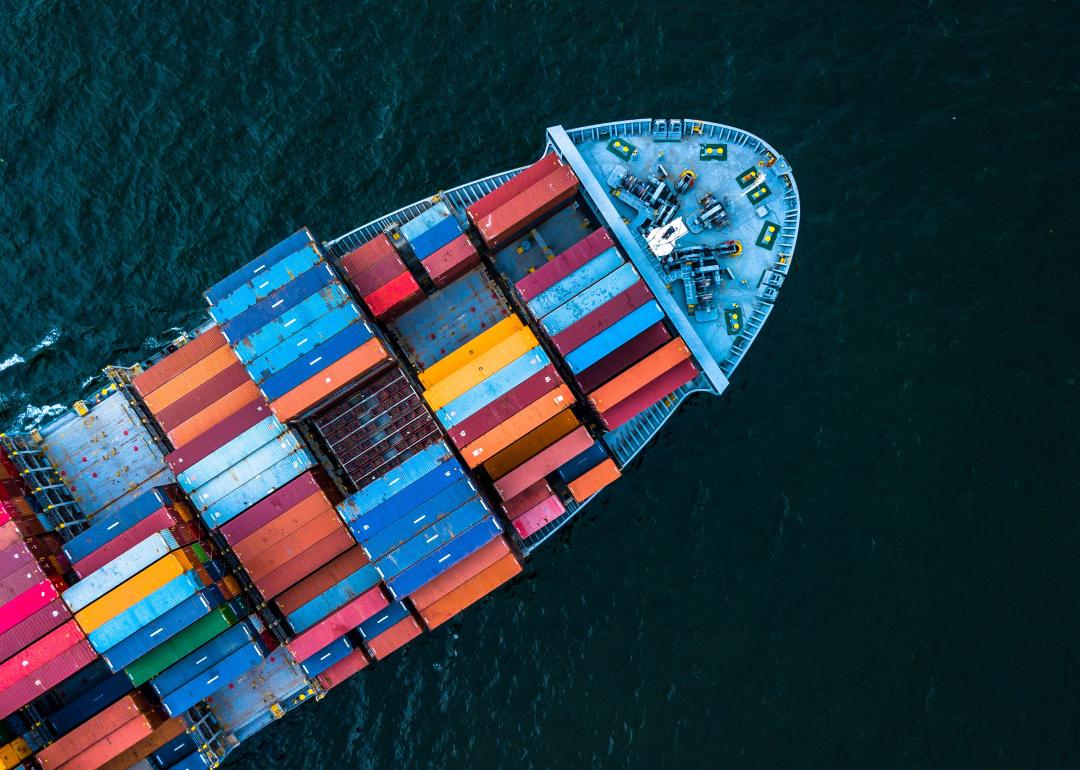 Aerial view of a container cargo ship.