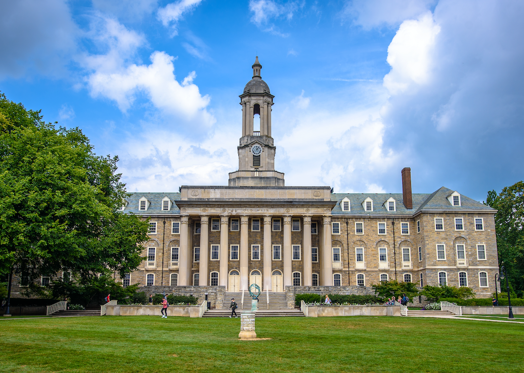 College campus building and lawn