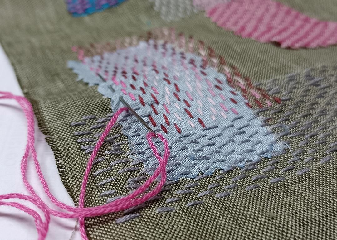 Sashiko stitch, a Japanese form of embroidery.