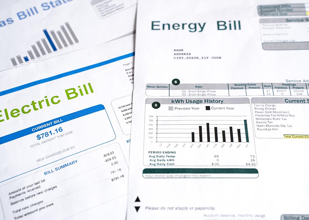 Closeup of monthly energy bills.