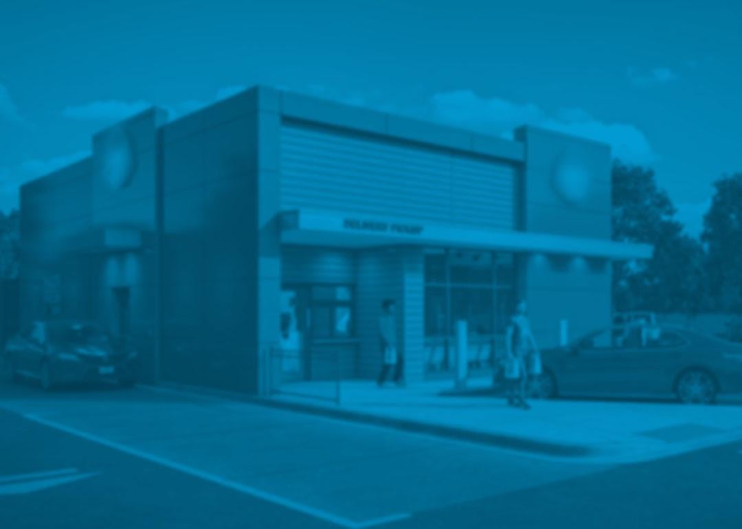 A Wendy's restaurant with a blue overlay.