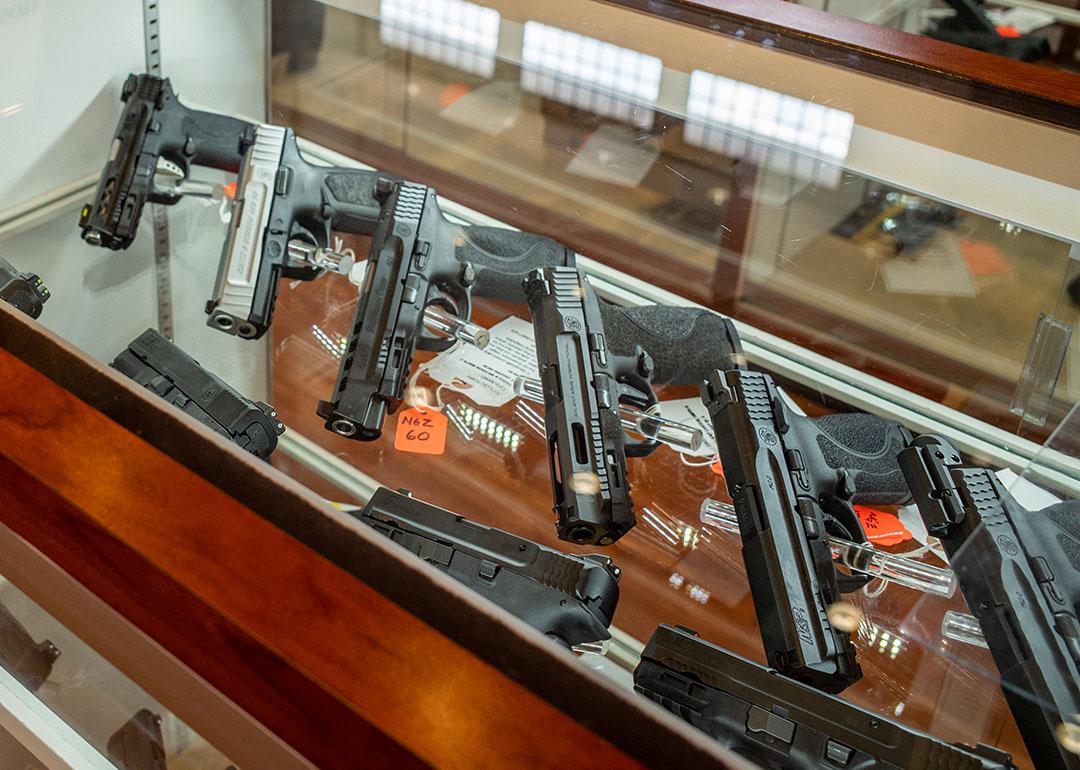 Smith & Wesson handguns for sale in a gun store in Houston, Texas.
