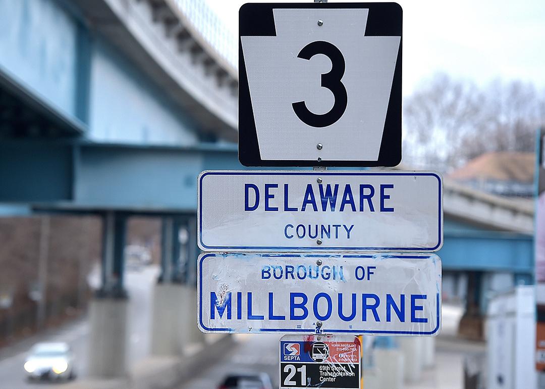 Signage of Millbourne borough in the county of Delaware.