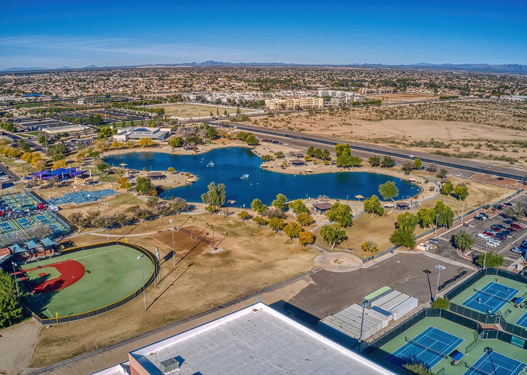 Aerial view of the Phoenix suburbs in Surprise, Arizona.