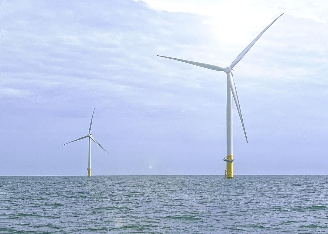 Wind turbines in federal ocean waters installed in 2020 as part of the Coastal Virginia Offshore Wind pilot project.
