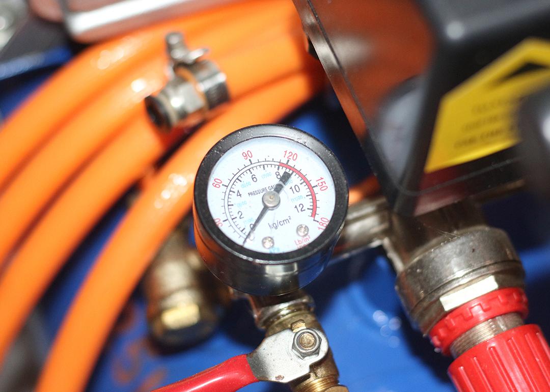 The pressure gauge of an air compressor.