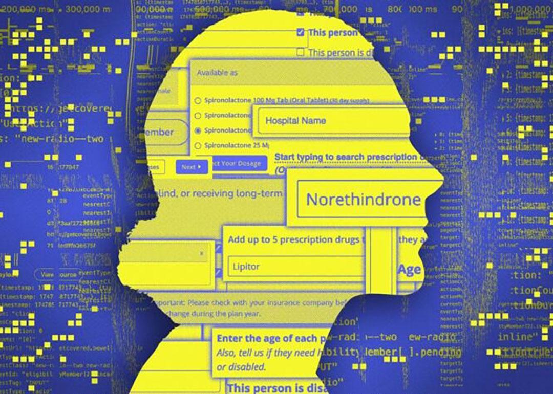 Illustration showing concept of private health data being leaked to tech companies.