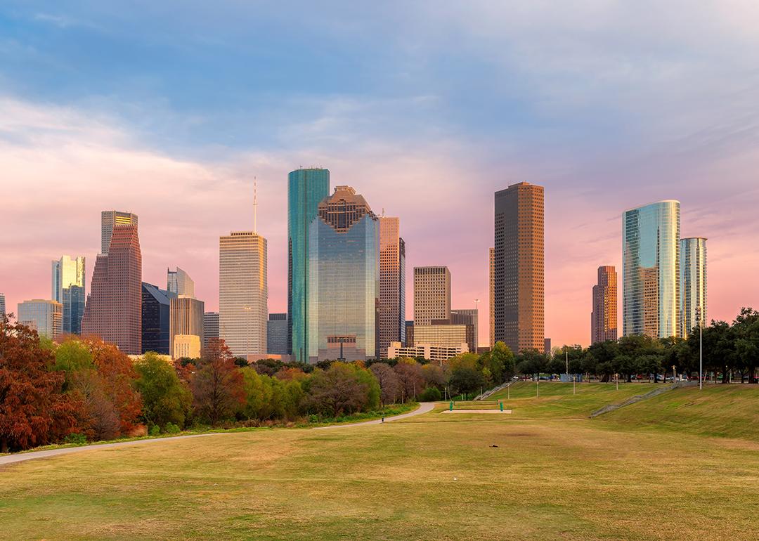 Panoramic view of Houston City skyline in Texas.