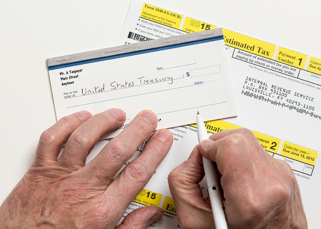 Taxpayer writing a check to the U.S. treasury.