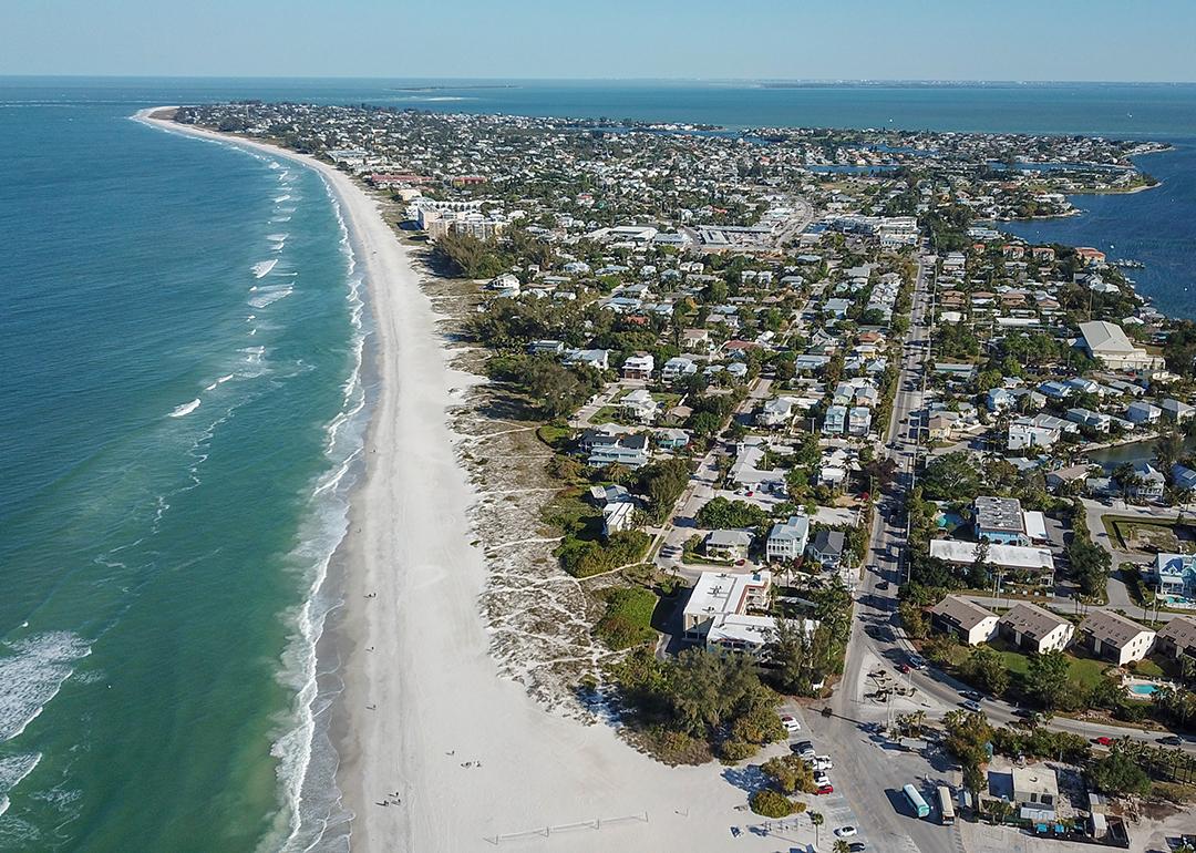 Aerial view of the neighborhoods near Sarasota area beaches in Florida.