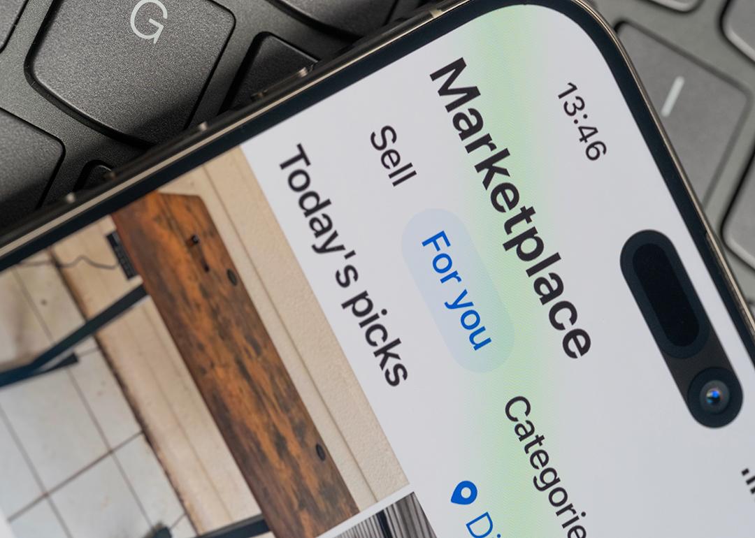 Facebook Marketplace menu on a screen of a smartphone.