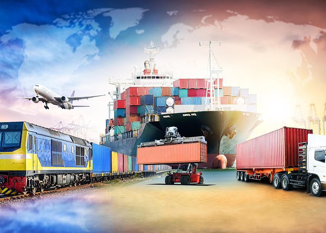 Different modes of transportation for logistics or import and export.