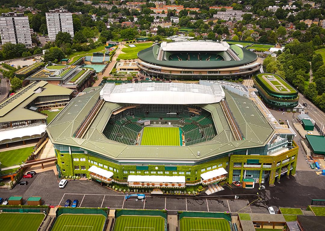 Aerial view of the tennis courts at Wimbledon.