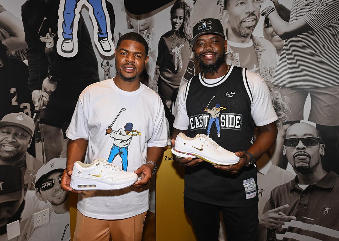 Eastside Golf's founder Earl Cooper and co-founder, Olajuwon Ajanaku at their Shopify pop-up in New York City.