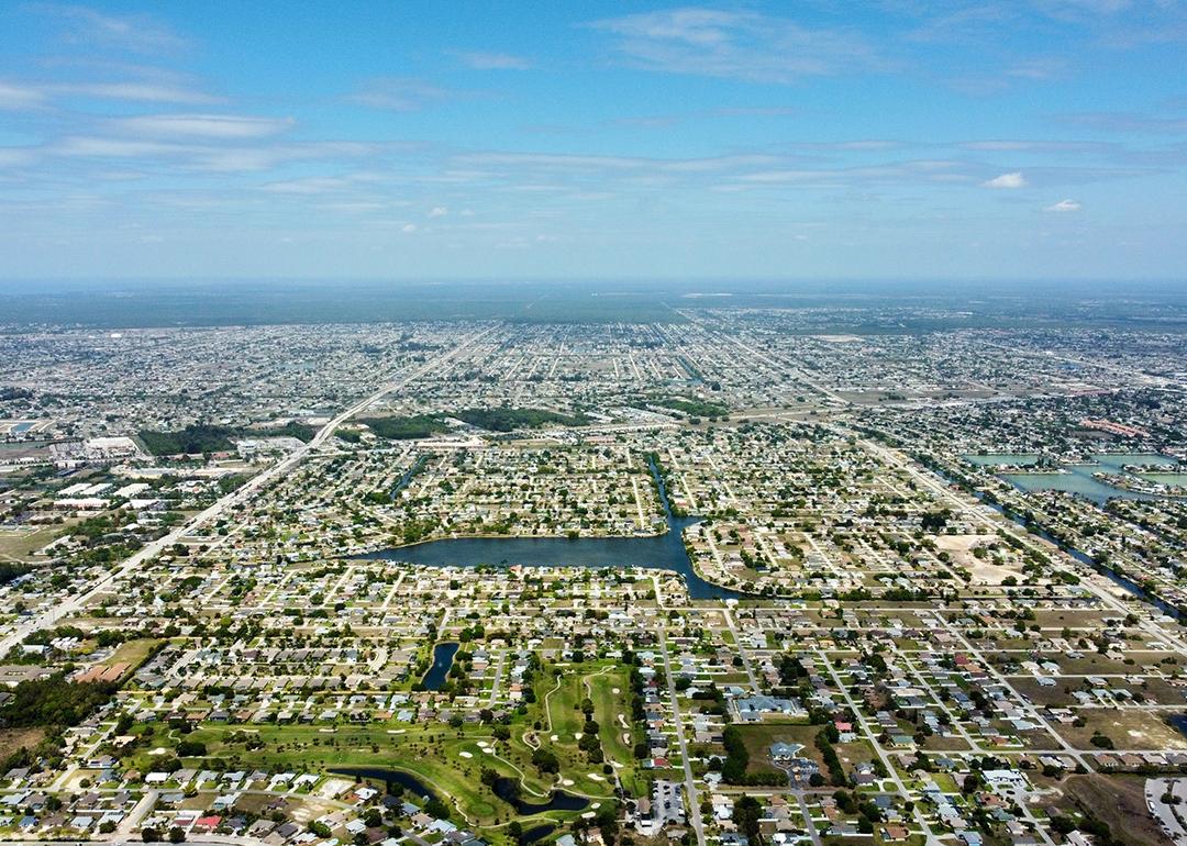 Aerial view of the residential neighborhoods in Cape Coral, Florida.