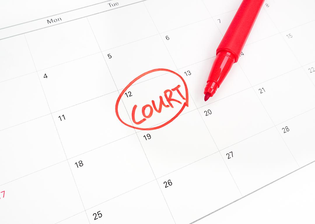 The word "court" encircled on a calendar's date.