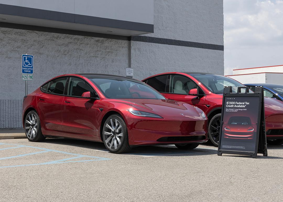 Tesla Model 3 EV on display.