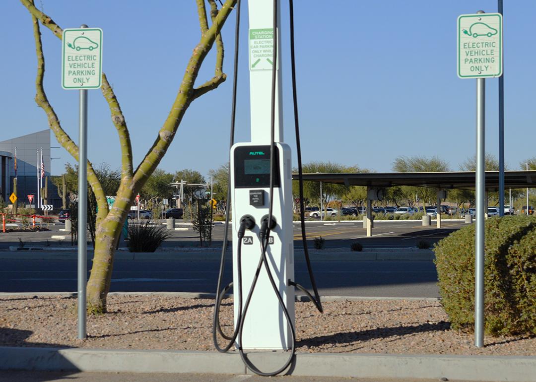 An Autel electric car charging station located at a business district.