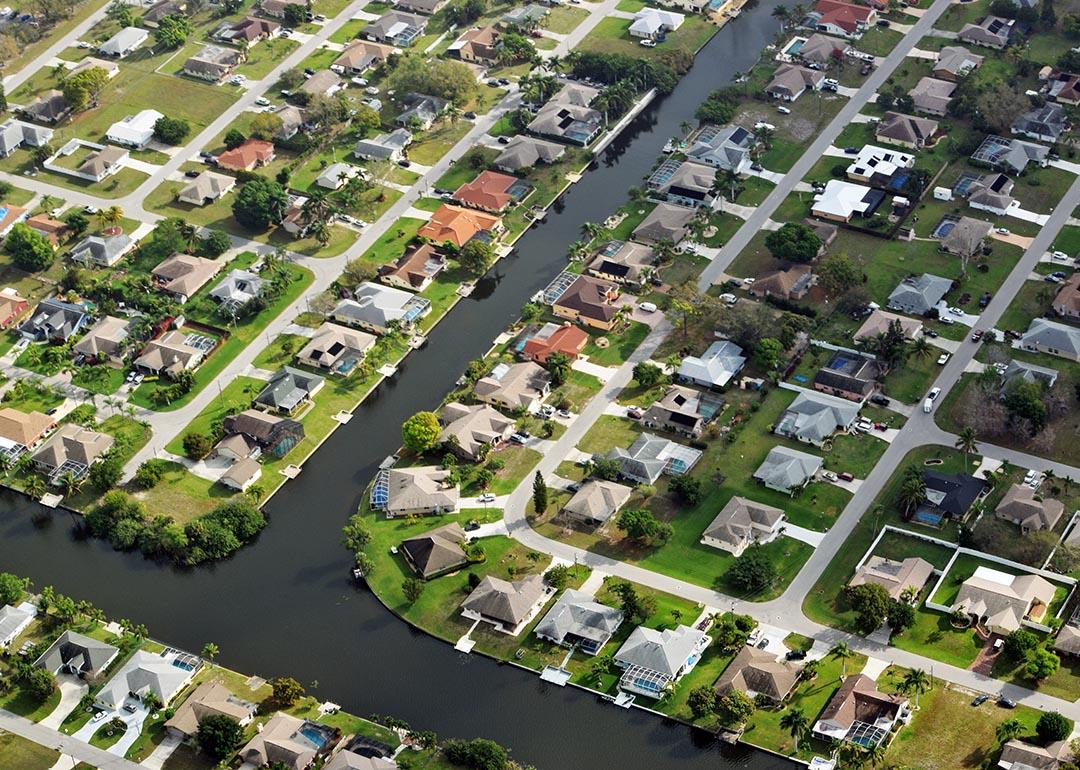 Aerial view of homes in Ft. Myers with canals visible.