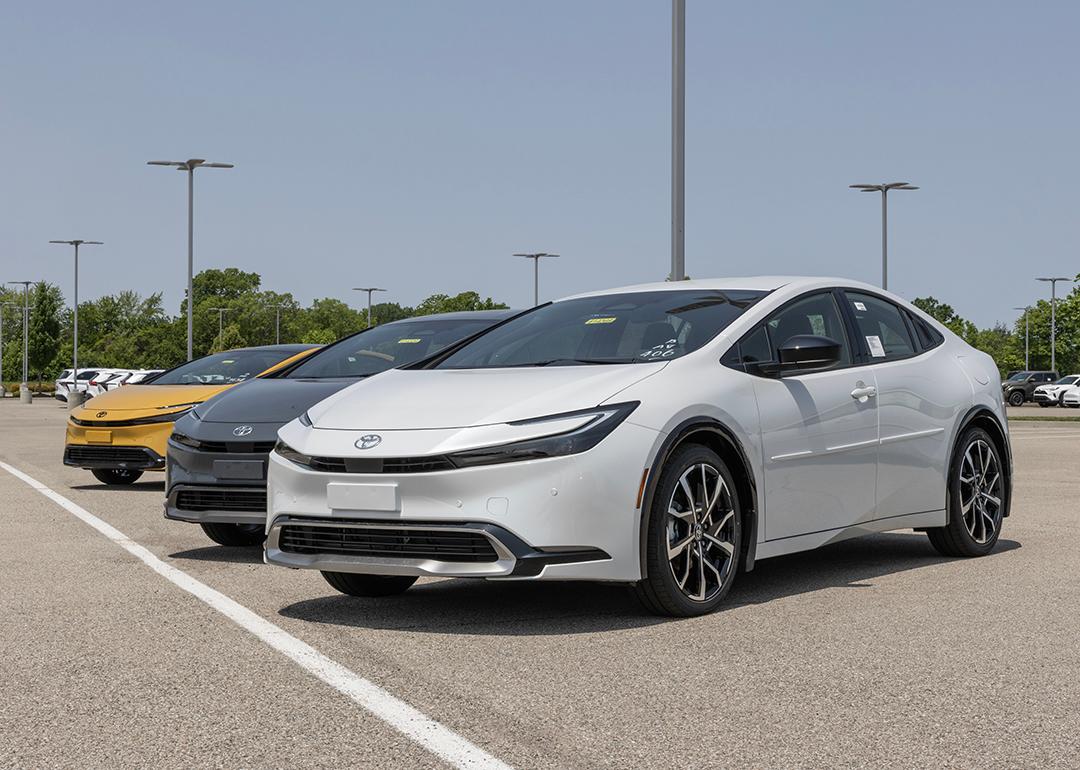 LE, XLE, Limited, and Nightshade models of the 2025 Toyota Prius on display.