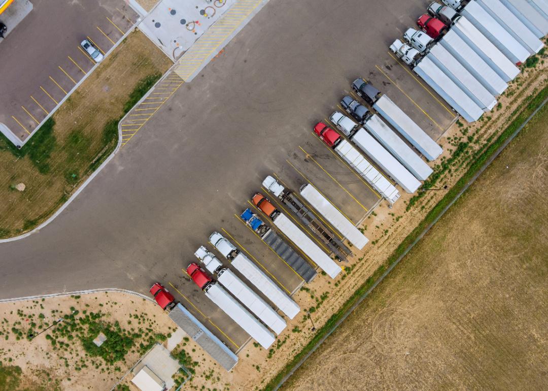 Aerial view of a truck parking lot.