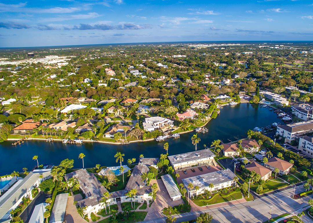 Aerial view of beachside residential homes in Naples, Florida.
