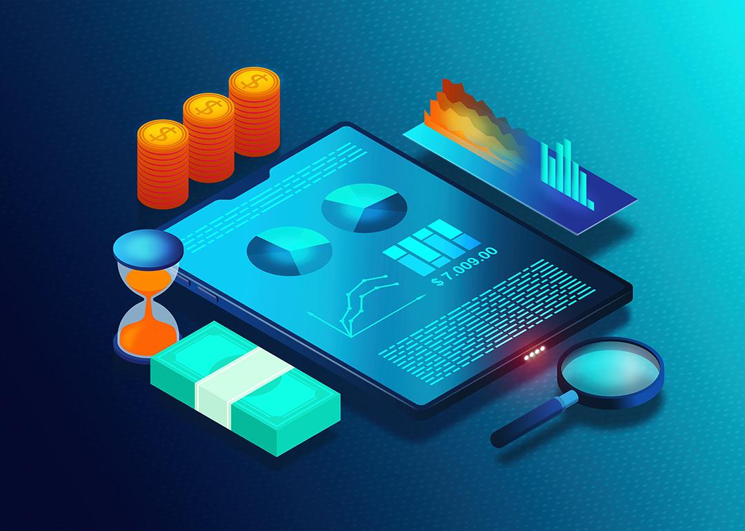 A 3D illustration of a cloud-based payroll software.