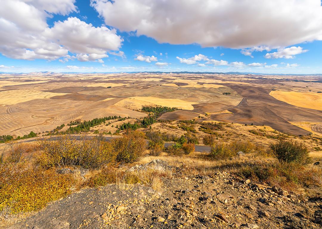 A view of farmlands up to 200 miles away at the Steptoe Butte State Park Heritage Site Natural Landmark in Whitman, Washington.