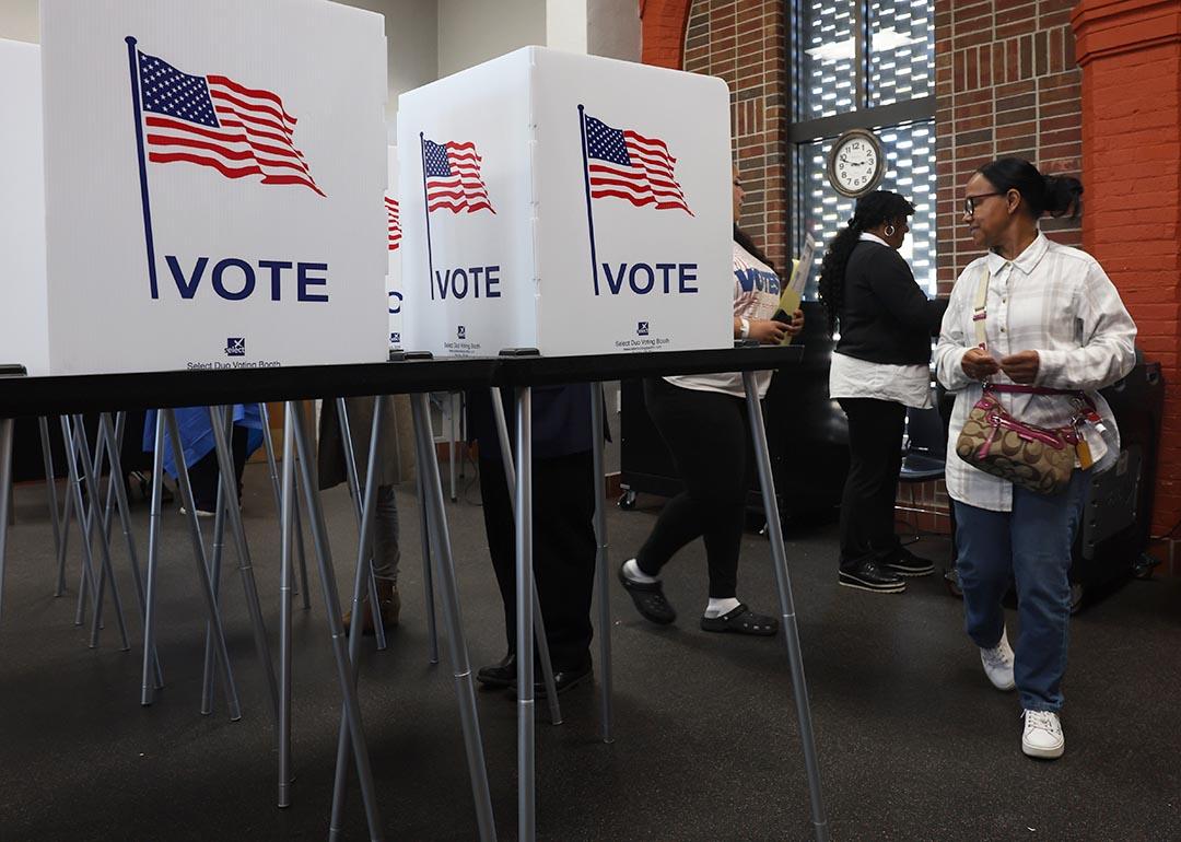 Residents vote in early voting at a park building in Detroit, MI in October of 2024.