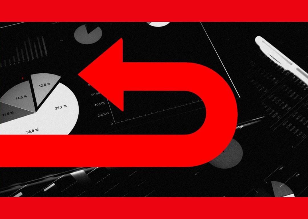 Illustration showing concept of research reversing course symbolized by big red arrow making a u-turn.