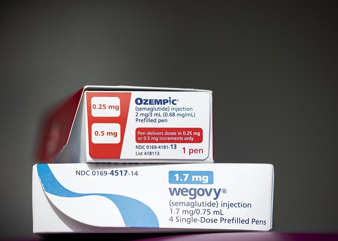Stack of Ozempic box on top of Wegovy medications are seen at Children's Hospital in Aurora, CO November 2024.