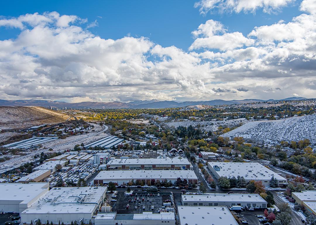 Aerial view of an industrial area in the west of Reno, Nevada.