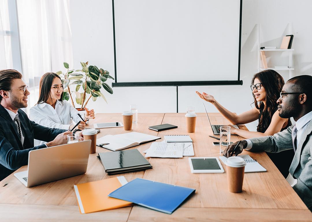A diverse business team having a meeting in their office.