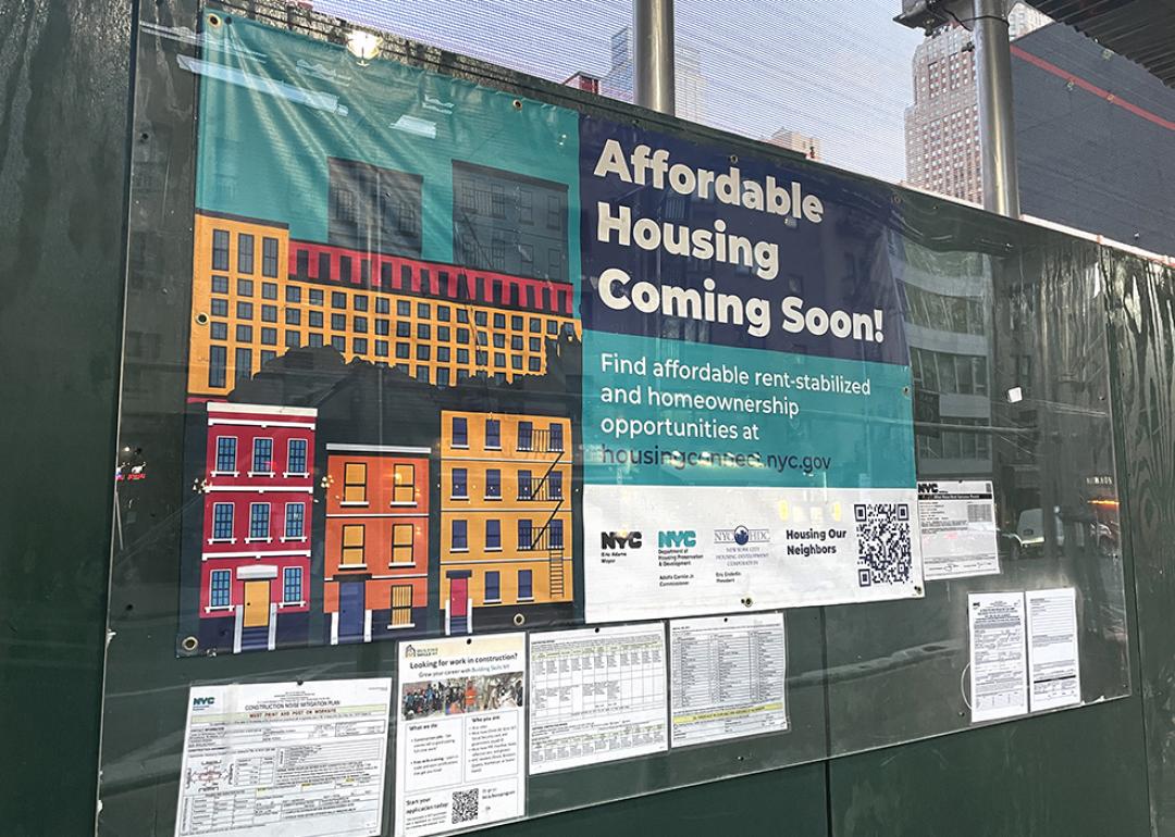 An affordable housing building under construction in Hell's Kitchen, New York.
