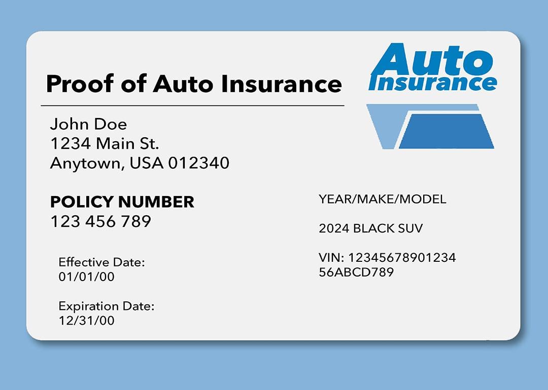 A mock illustration of an automobile insurance card.