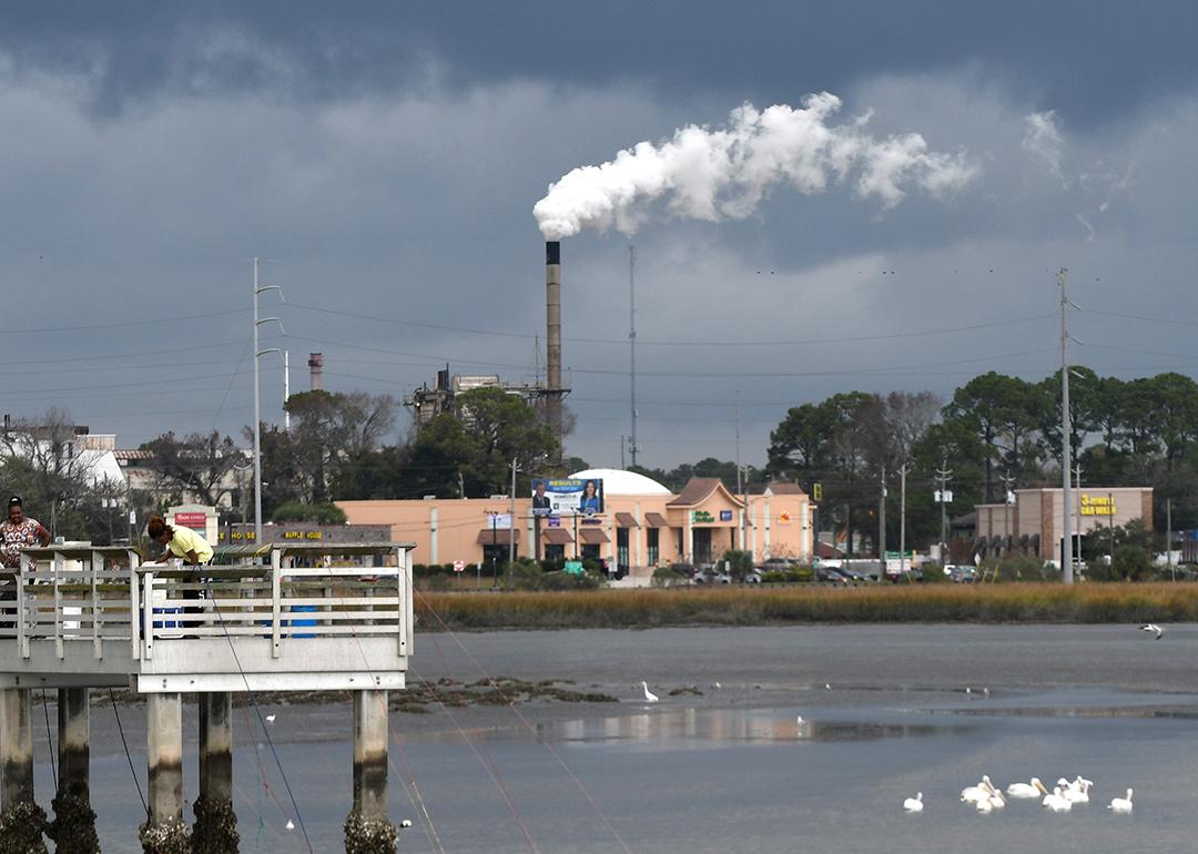 View of a smokestack coming from the Pinova plastic resin manufacturing facility in Brunswick, Georgia.