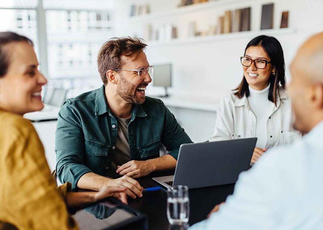 A business team having a meeting in an office.