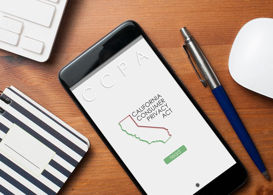 A smartphone displaying a California Consumer Privacy Act page.