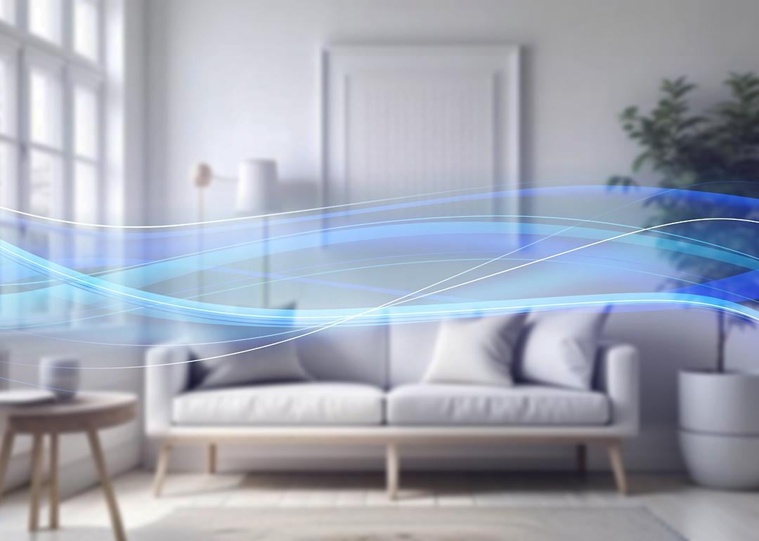 Holographic waves of fresh air in a modern apartment room.