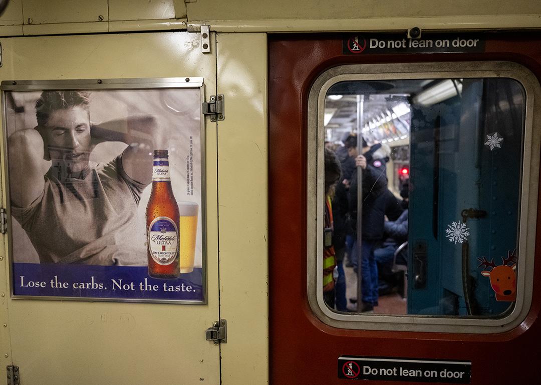 An beer brand ad displayed in a Holiday Nostalgia train in New York City.