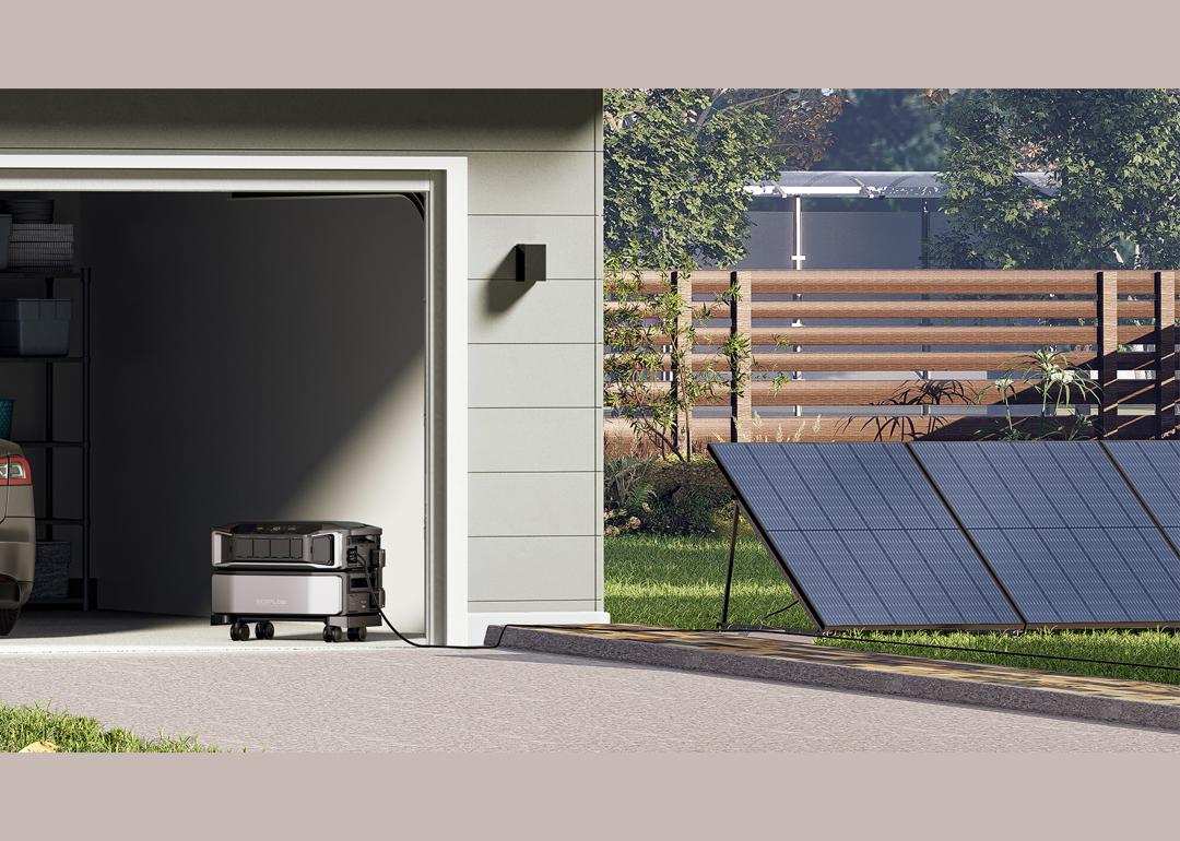 A modern home with a solar power home battery system.