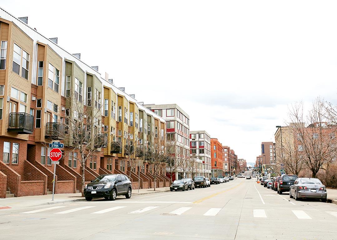 Quiet streets in the RiNo District surrounded by modern apartments and condominiums in the River North Arts District, Denver, Colorado