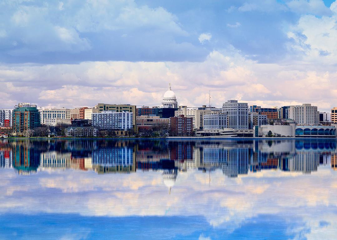 City skyline view from Lake Monona in Madison, Wisconsin.