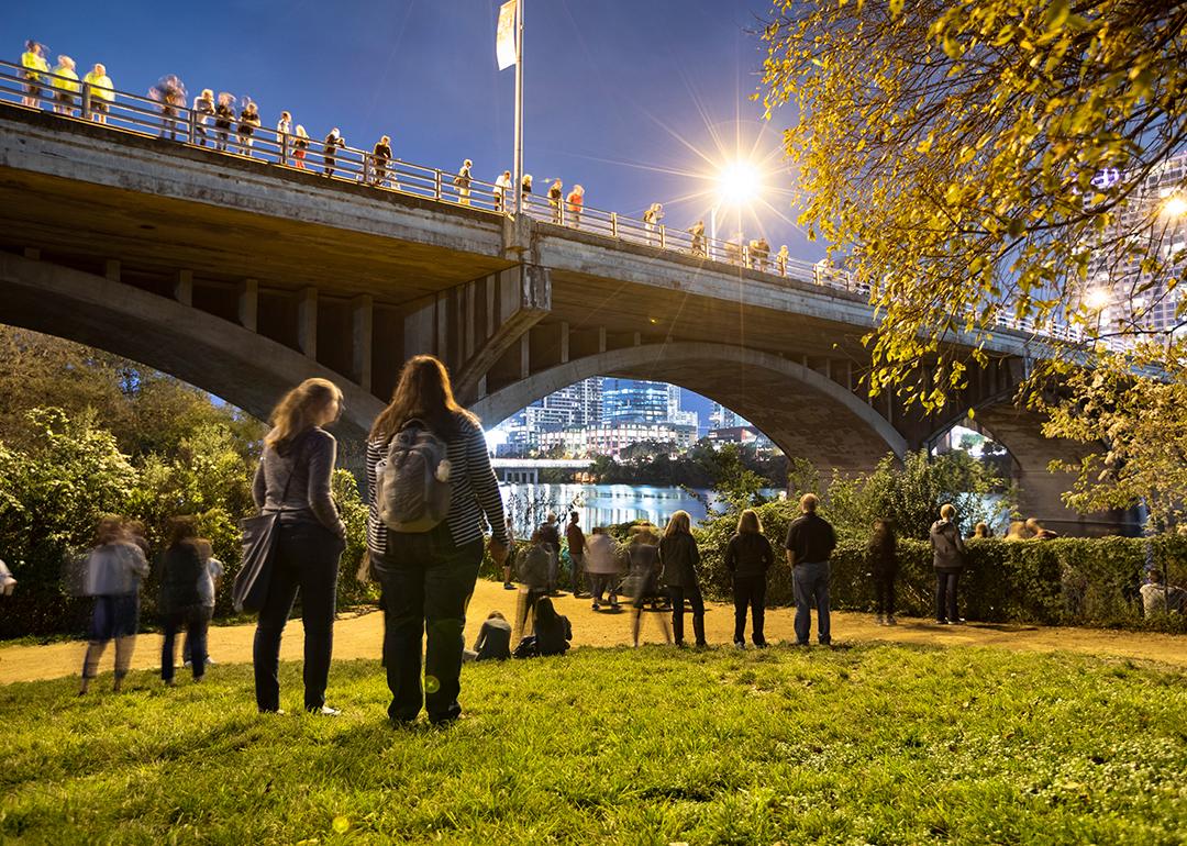 Under the Congress Avenue Bridge in downtown Austin, Texas.